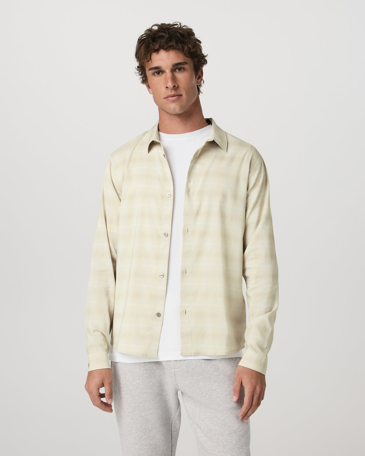 Men's Long Sleeve Plaid Button Down Shirt Sandalwood