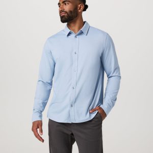 Men's Long Sleeve Knit Oxford Button Down Blue Dusk