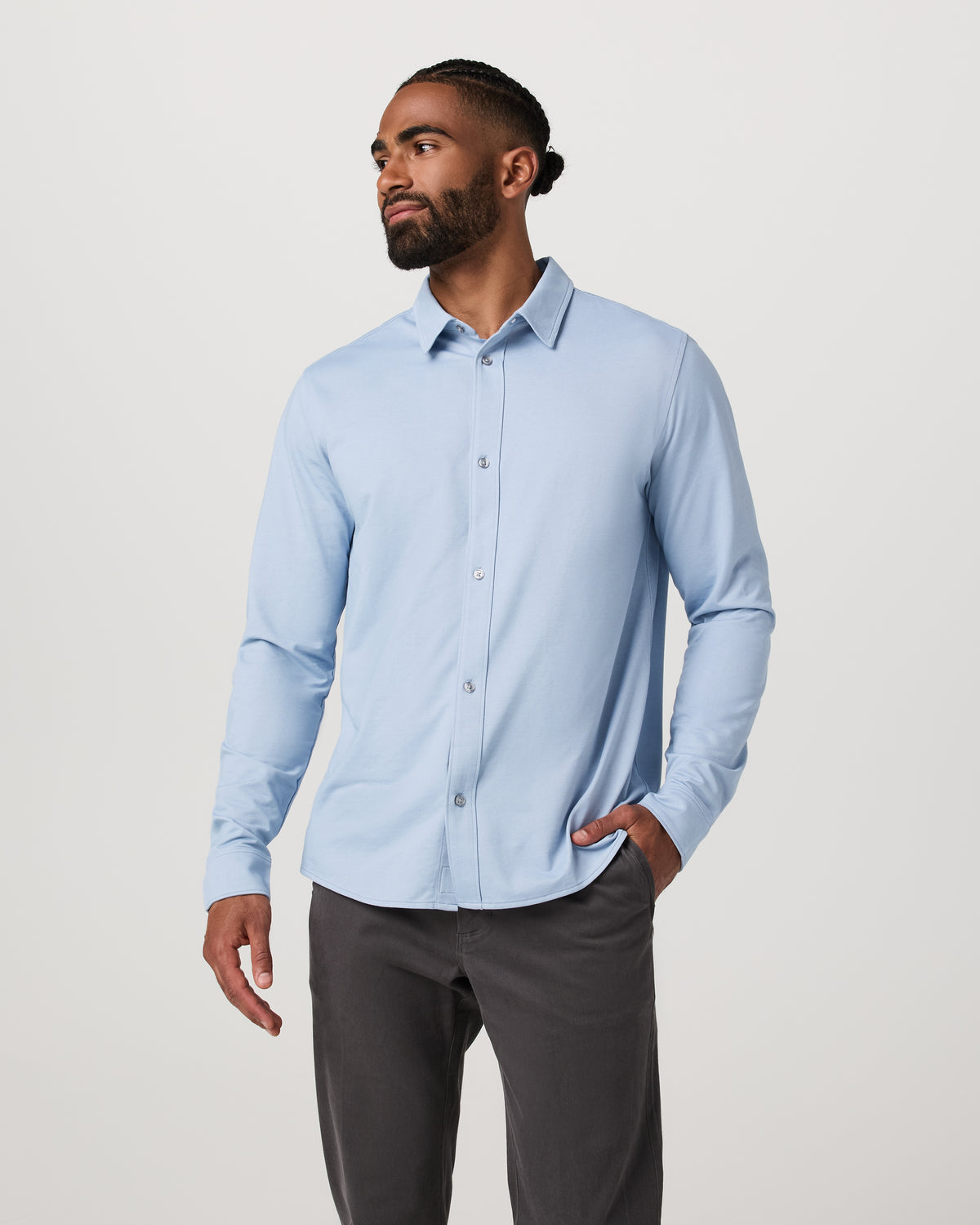 Men's Long Sleeve Knit Oxford Button Down Blue Dusk