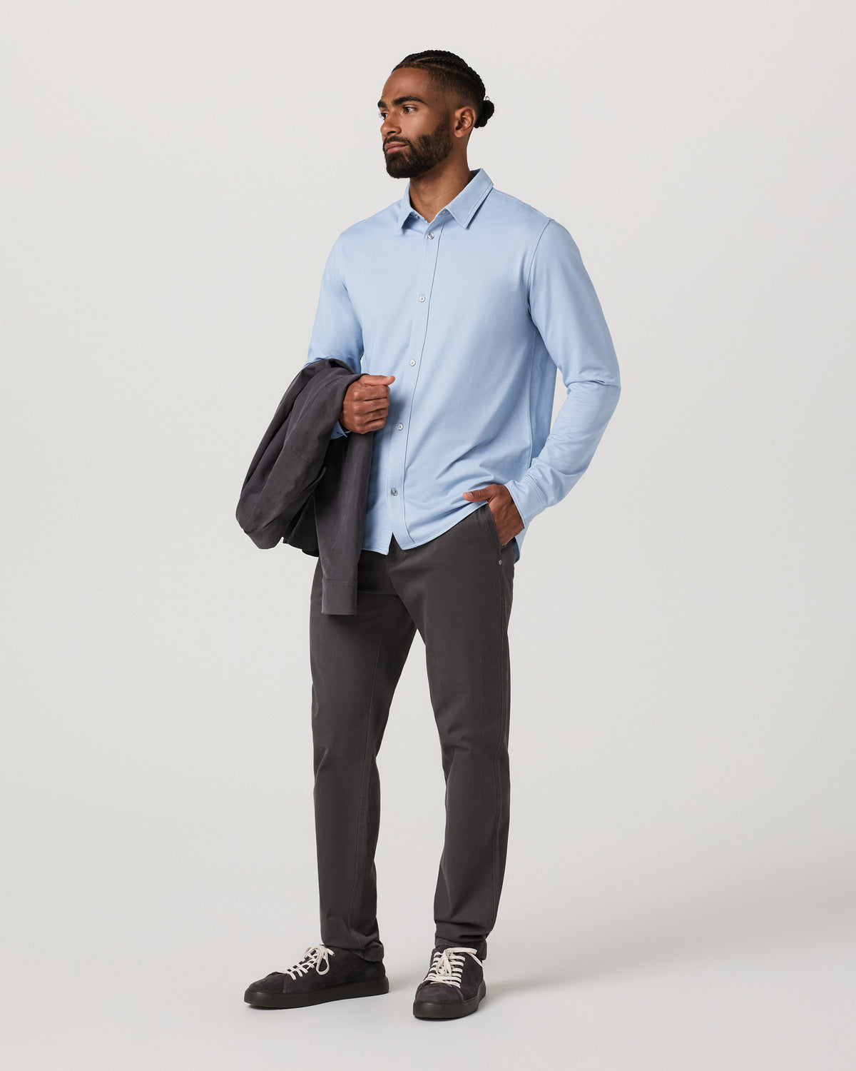 Men's Long Sleeve Knit Oxford Button Down Blue Dusk - Image 4