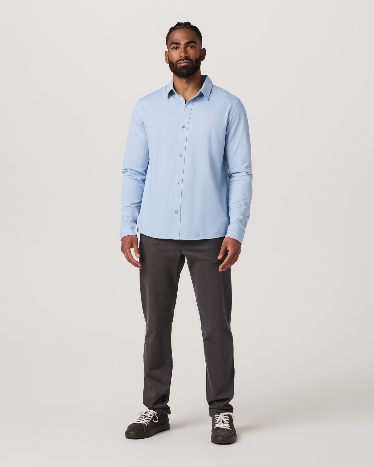 Men's Long Sleeve Knit Oxford Button Down Blue Dusk - Image 5