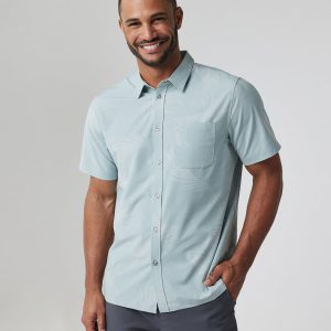 Short-Sleeve Bridge Button Down Chalk Blue Falling Fronds