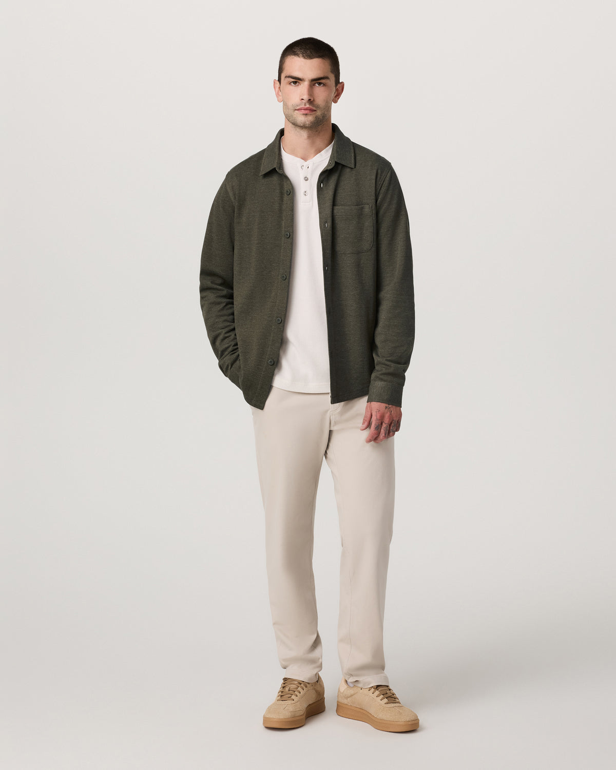 Jeffreys Overshirt Men's Olive Heather Button-Up Shirt - Image 2