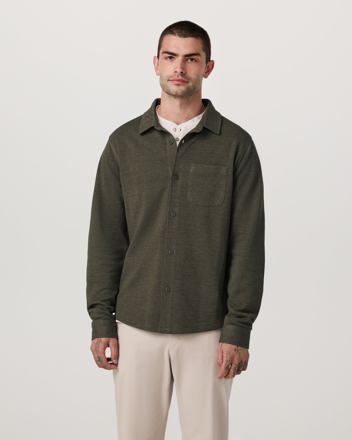 Jeffreys Overshirt Men's Olive Heather Button-Up Shirt - Image 4