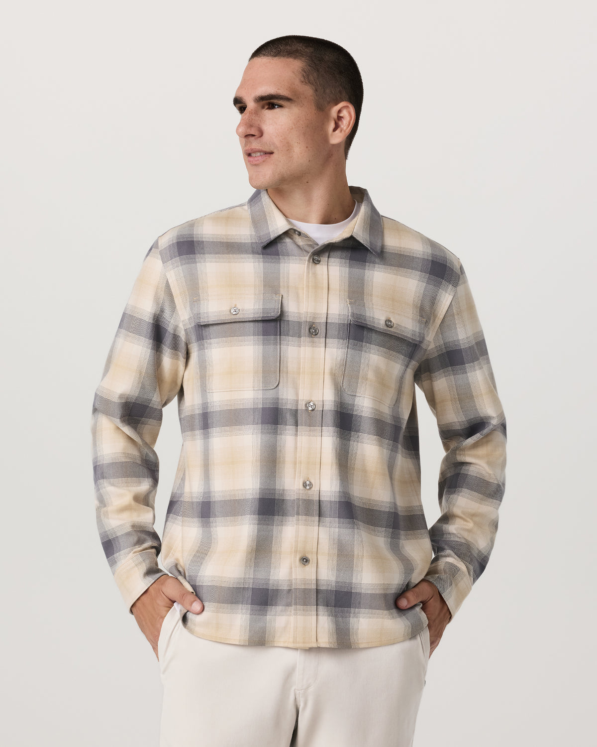 Long Sleeve Flannel Button Down Men's Cavern Grey Shirt