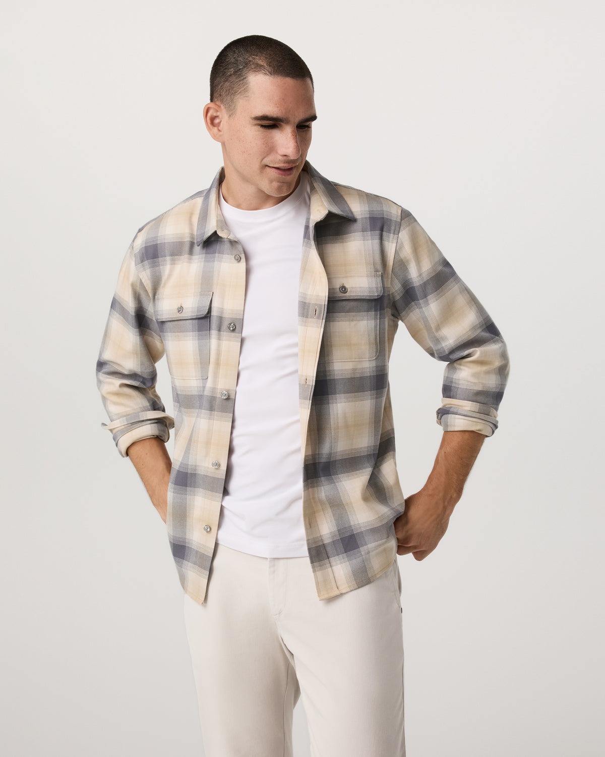 Long Sleeve Flannel Button Down Men's Cavern Grey Shirt - Image 3