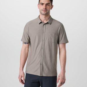 Short Sleeve Strato Button Down Mocha Heather