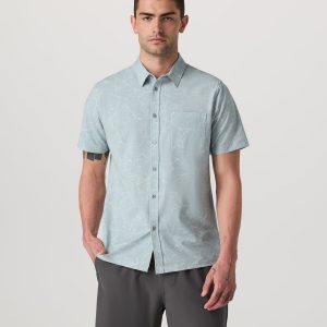 Short Sleeve Bridge Button Down Men's Chalk Blue Shirt