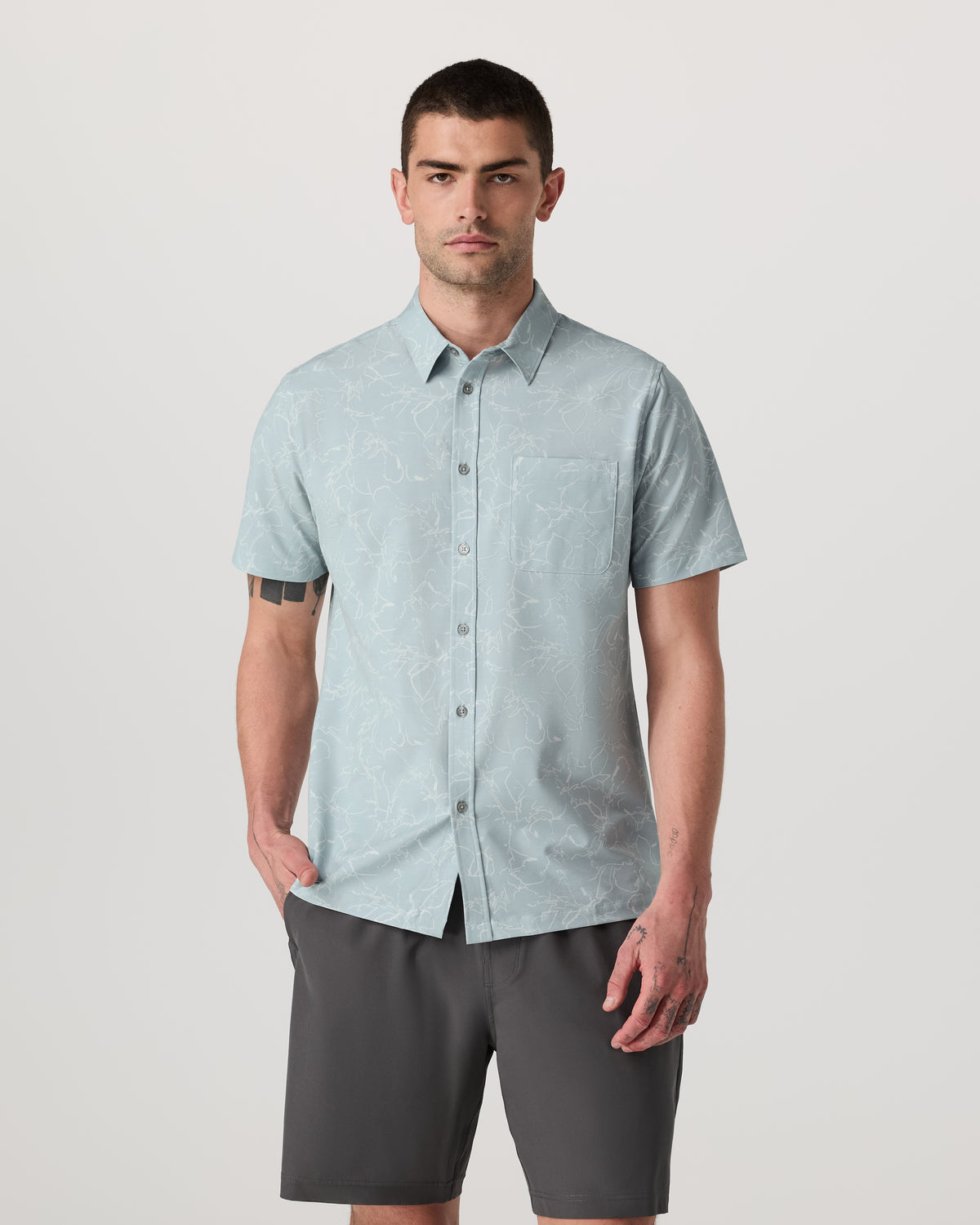 Short Sleeve Bridge Button Down Men's Chalk Blue Shirt