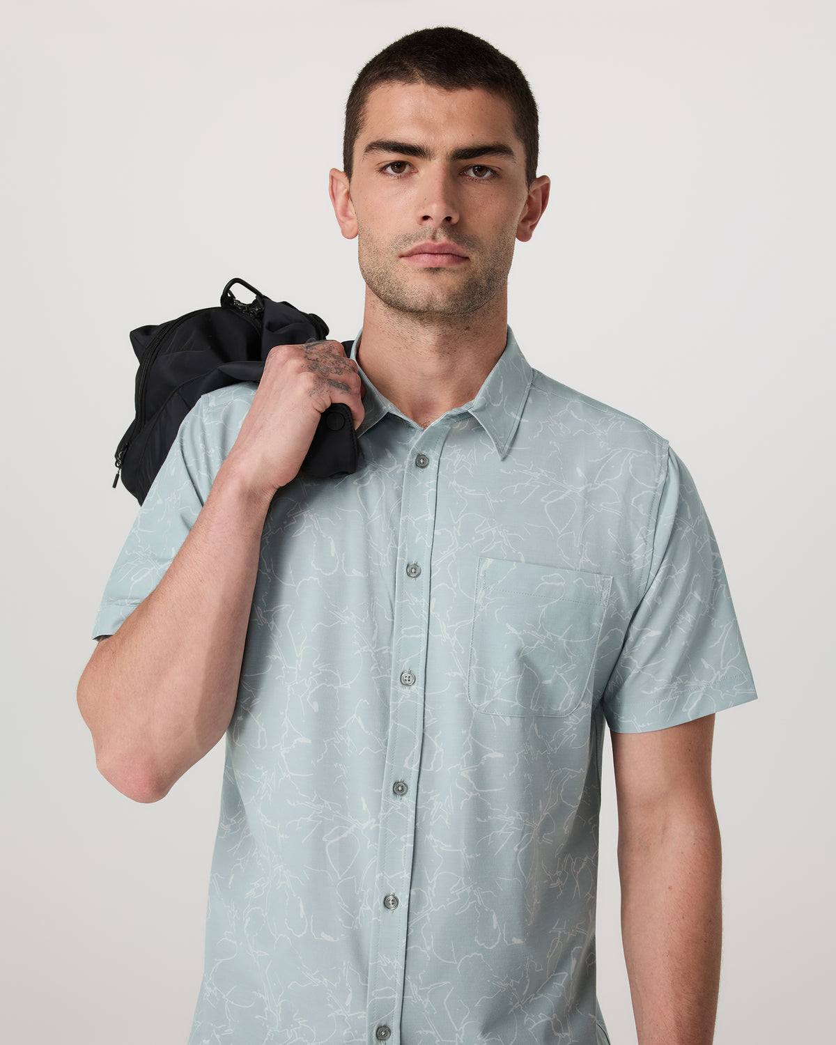 Short Sleeve Bridge Button Down Men's Chalk Blue Shirt - Image 4