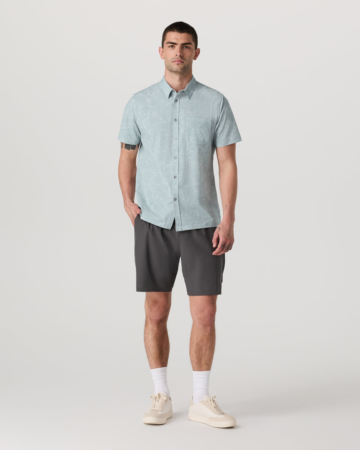 Short Sleeve Bridge Button Down Men's Chalk Blue Shirt - Image 5