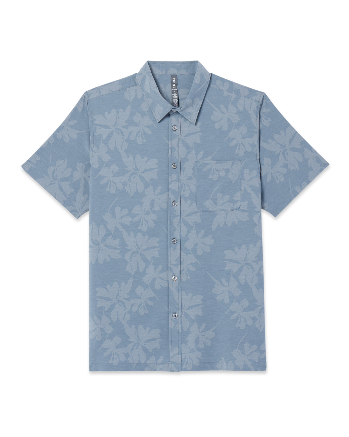 Short Sleeve Bridge Button Down Dusty Blue Plumeria - Image 6