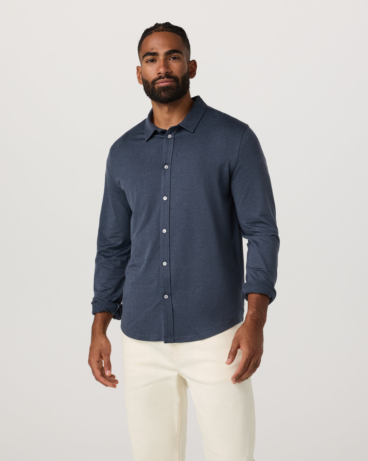 Men's Long Sleeve Ponto Button Down Azure Heather - Image 5