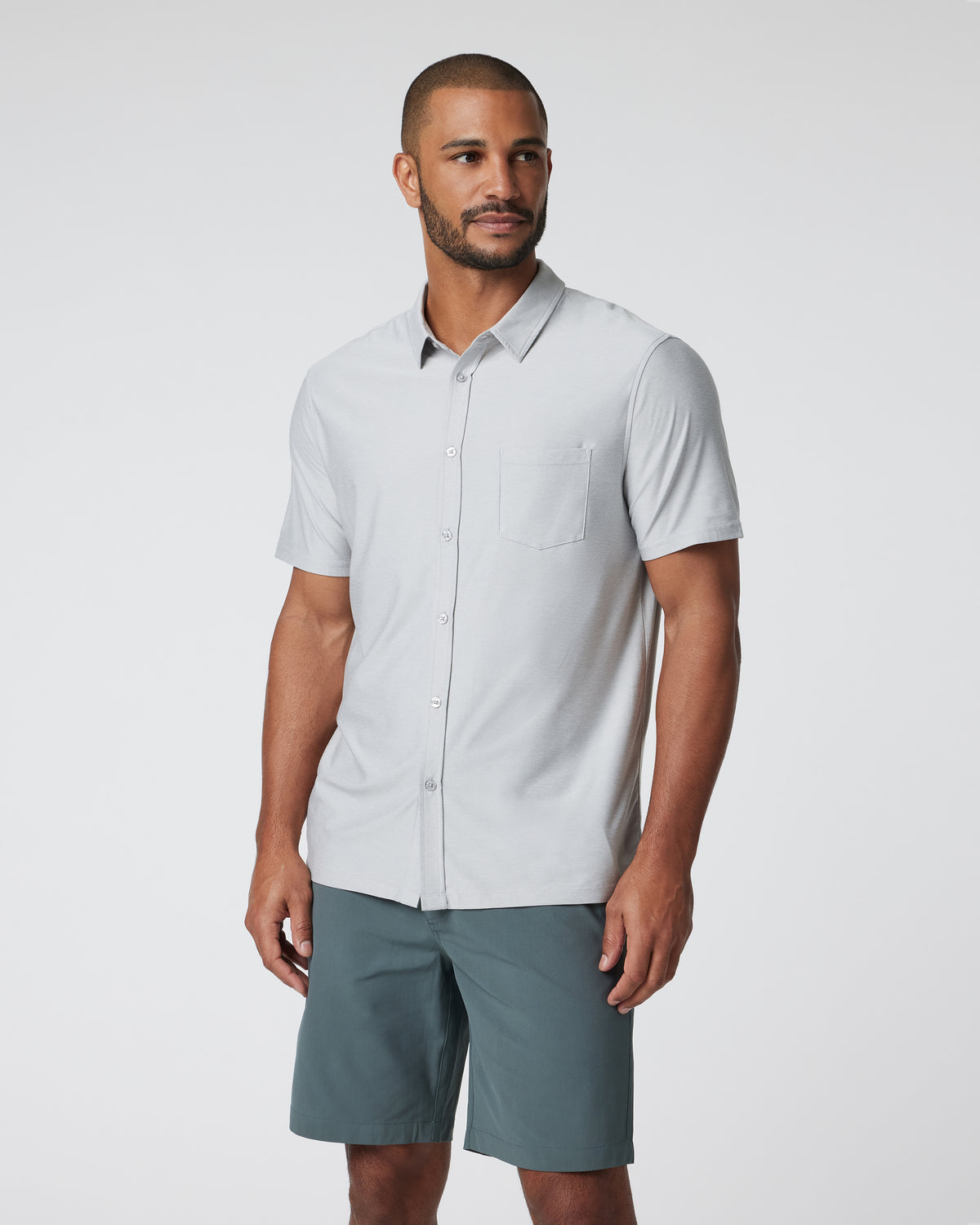 Short Sleeve Strato Button Down Men's Platinum Shirt