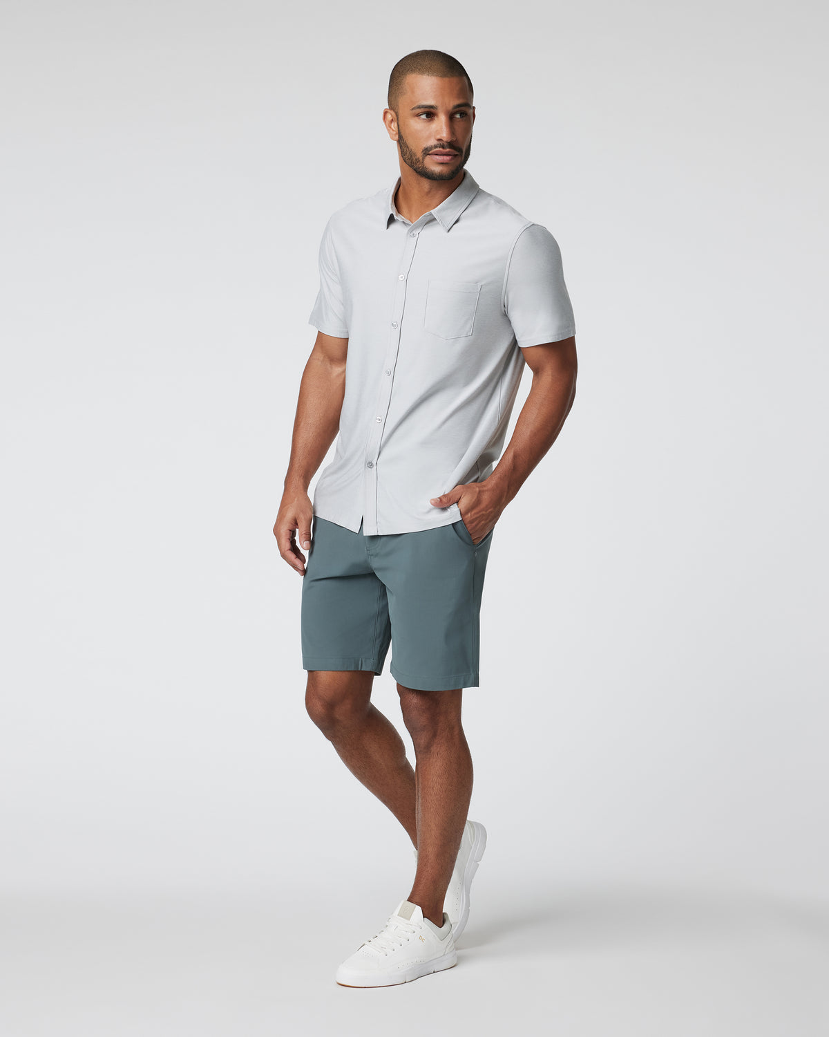 Short Sleeve Strato Button Down Men's Platinum Shirt - Image 3
