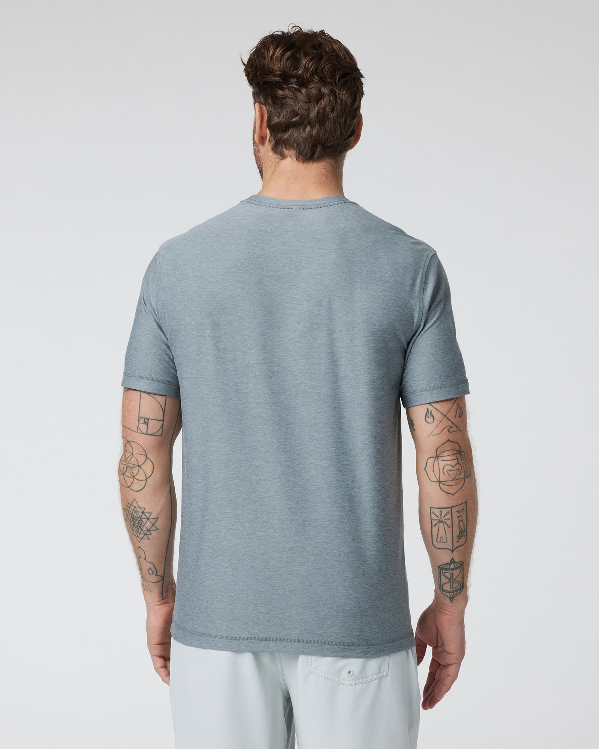 Strato Tech Tee Dusty Blue Heather Workout Shirt - Image 2