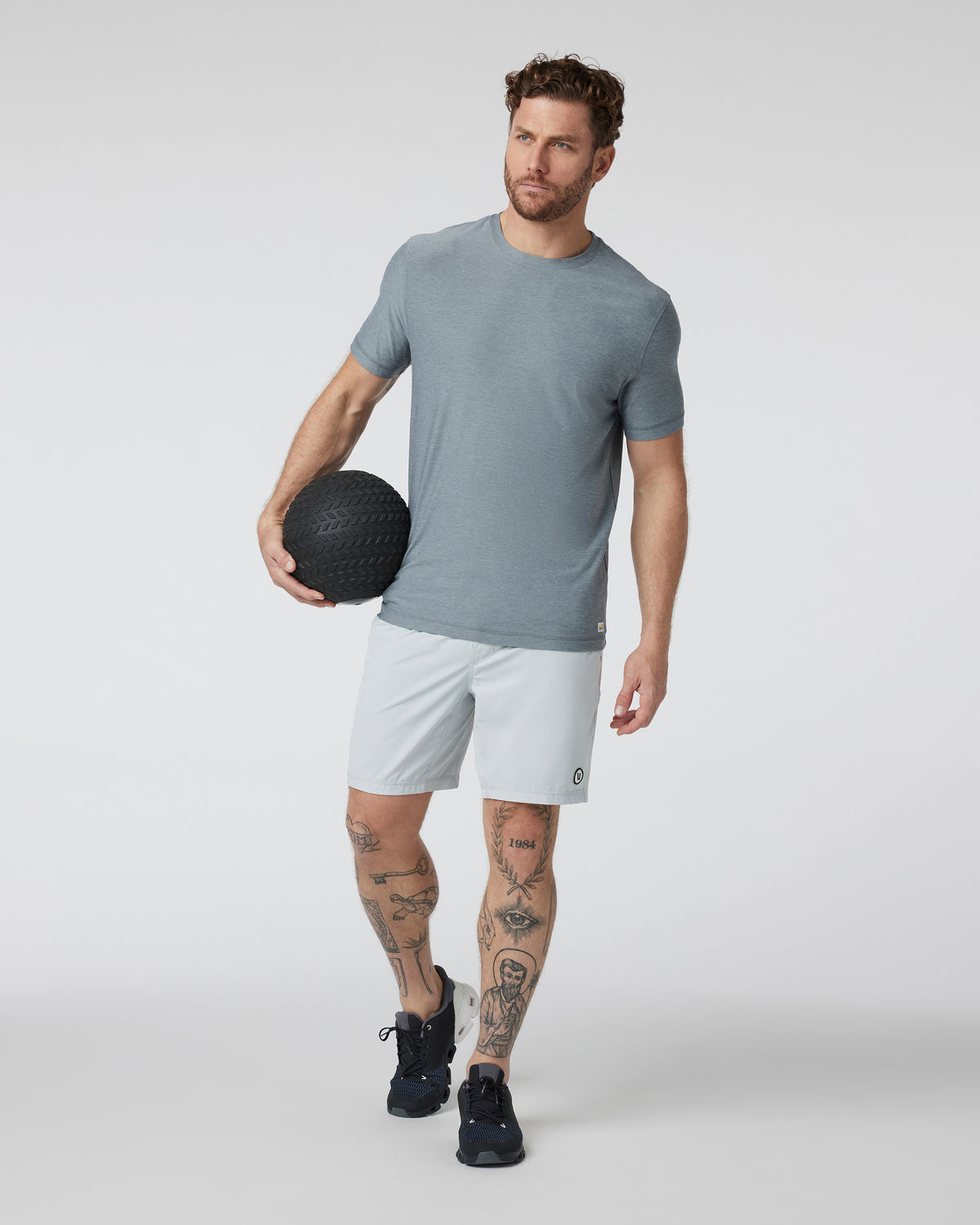 Strato Tech Tee Dusty Blue Heather Workout Shirt - Image 3