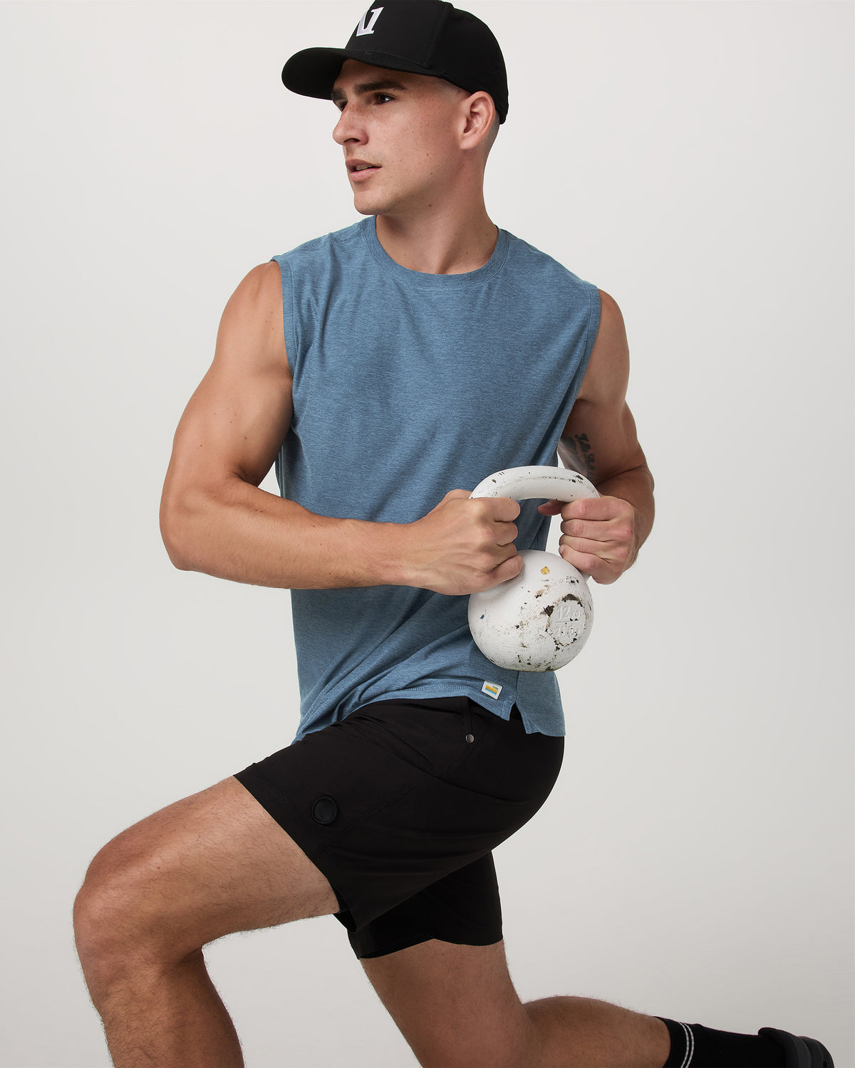 Strato Muscle Tee Men's Pool Blue Heather Tank Top