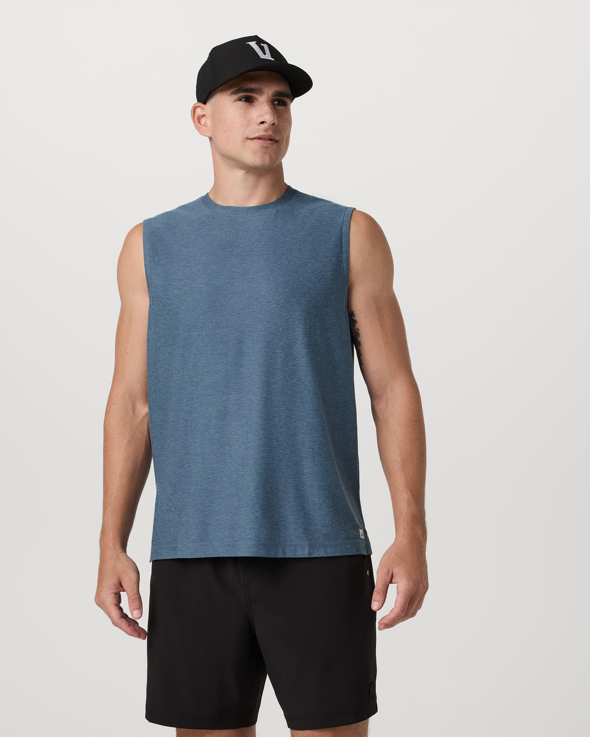 Strato Muscle Tee Men's Pool Blue Heather Tank Top - Image 2