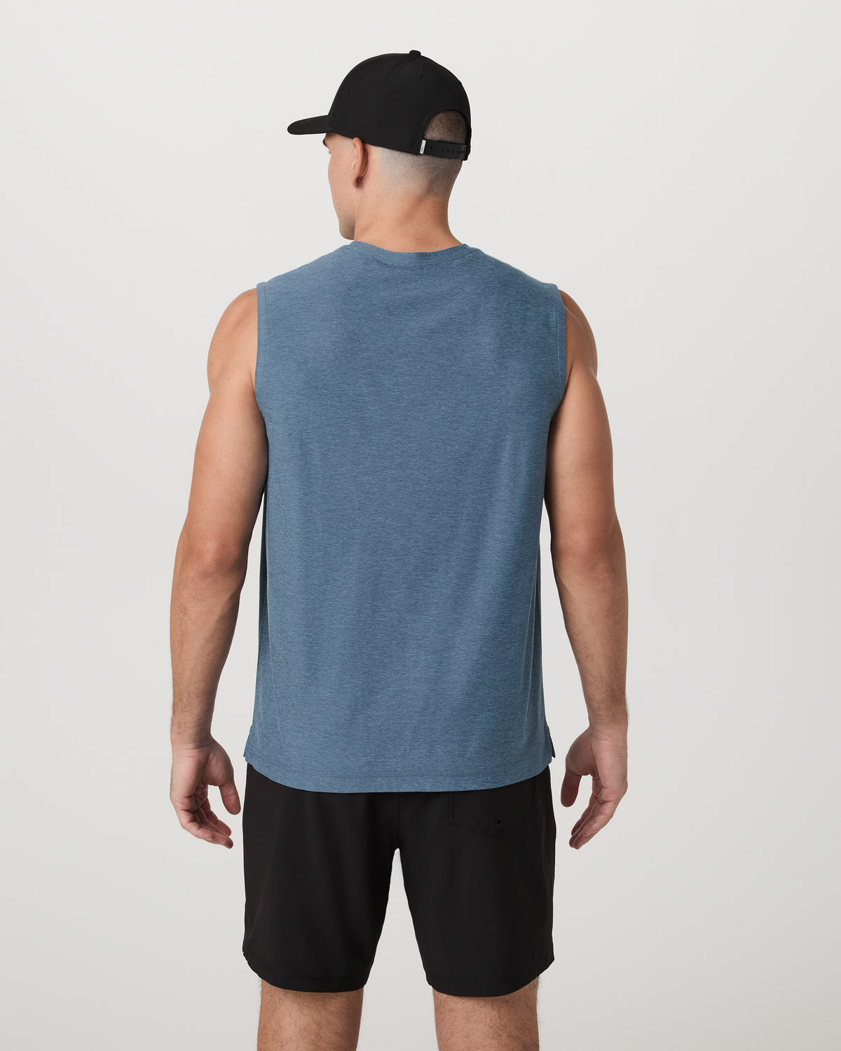 Strato Muscle Tee Men's Pool Blue Heather Tank Top - Image 4