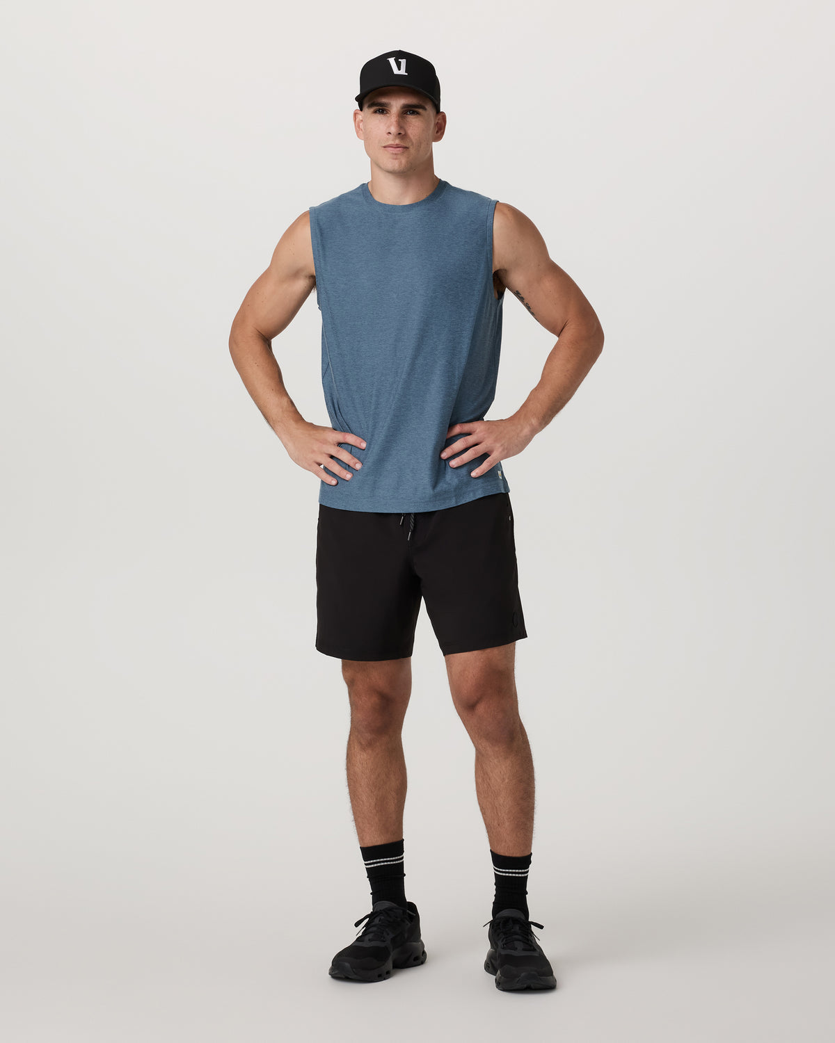 Strato Muscle Tee Men's Pool Blue Heather Tank Top - Image 5