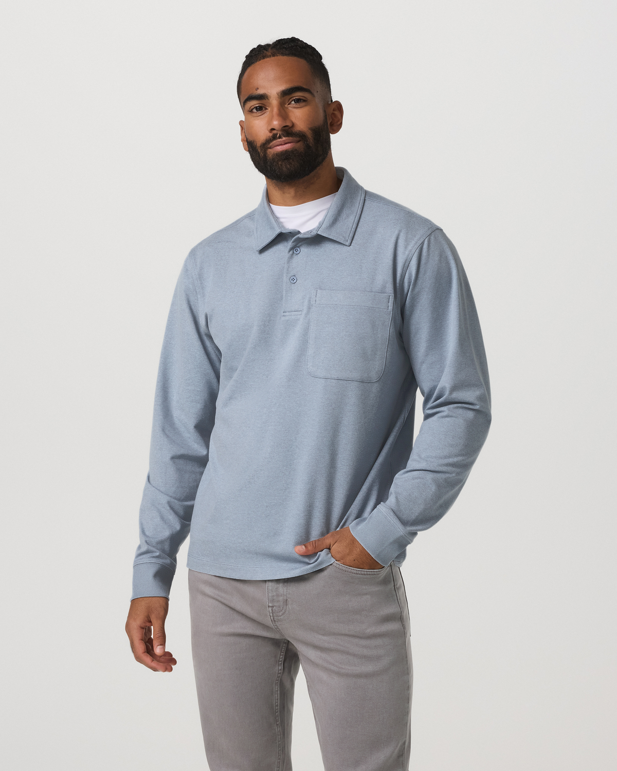 Men's Long Sleeve Coronado Rugby Shirt Blue Dusk Heather
