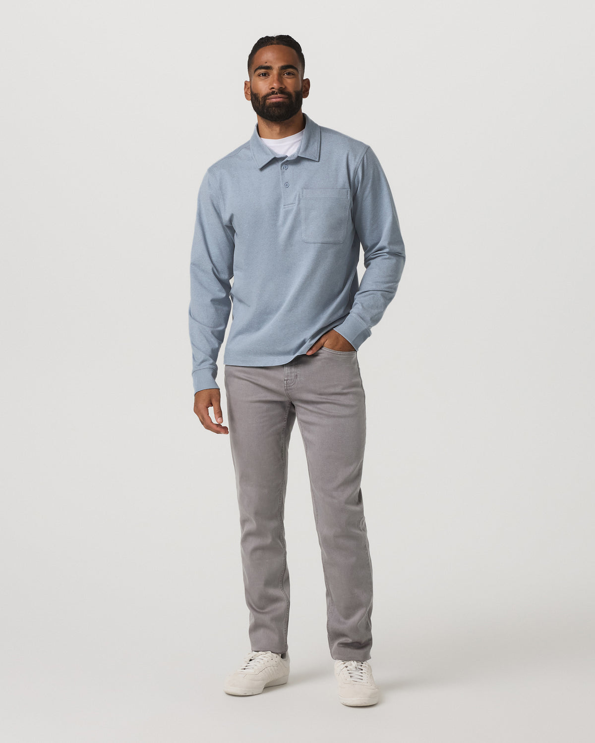 Men's Long Sleeve Coronado Rugby Shirt Blue Dusk Heather - Image 4