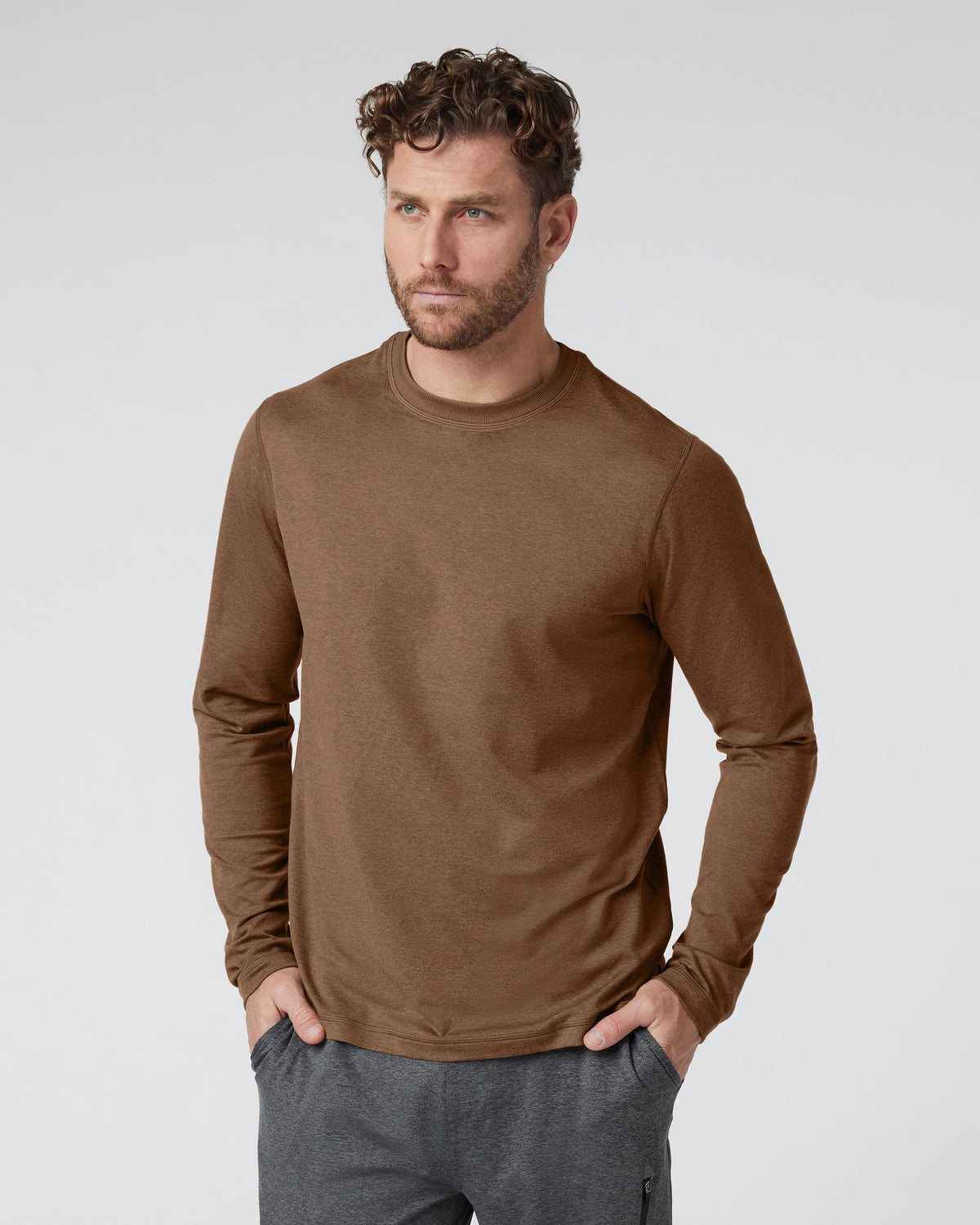 Long Sleeve Ponto Performance Tee Pecan Heather