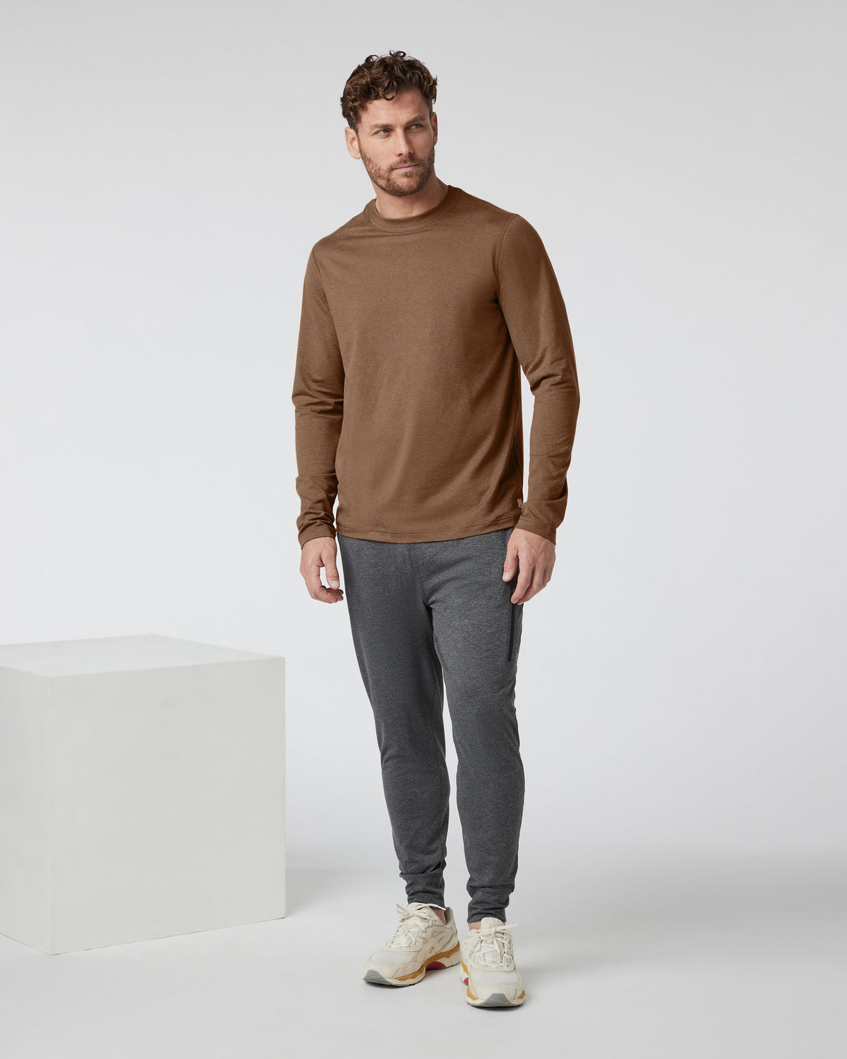 Long Sleeve Ponto Performance Tee Pecan Heather - Image 3